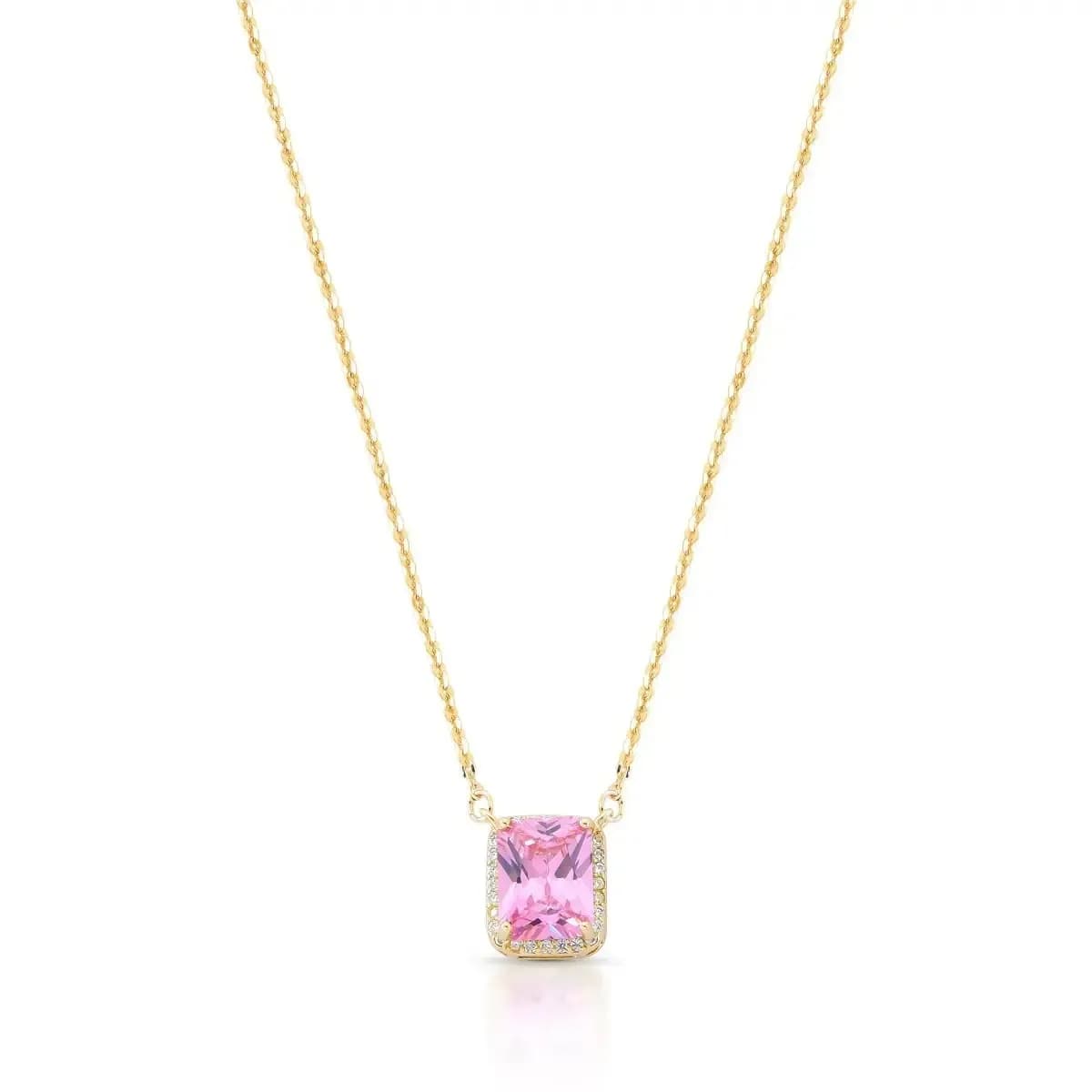 COLAR DELICADO RETÂNGULO — Ban. Dourado / 40 Cm / Rosa claro