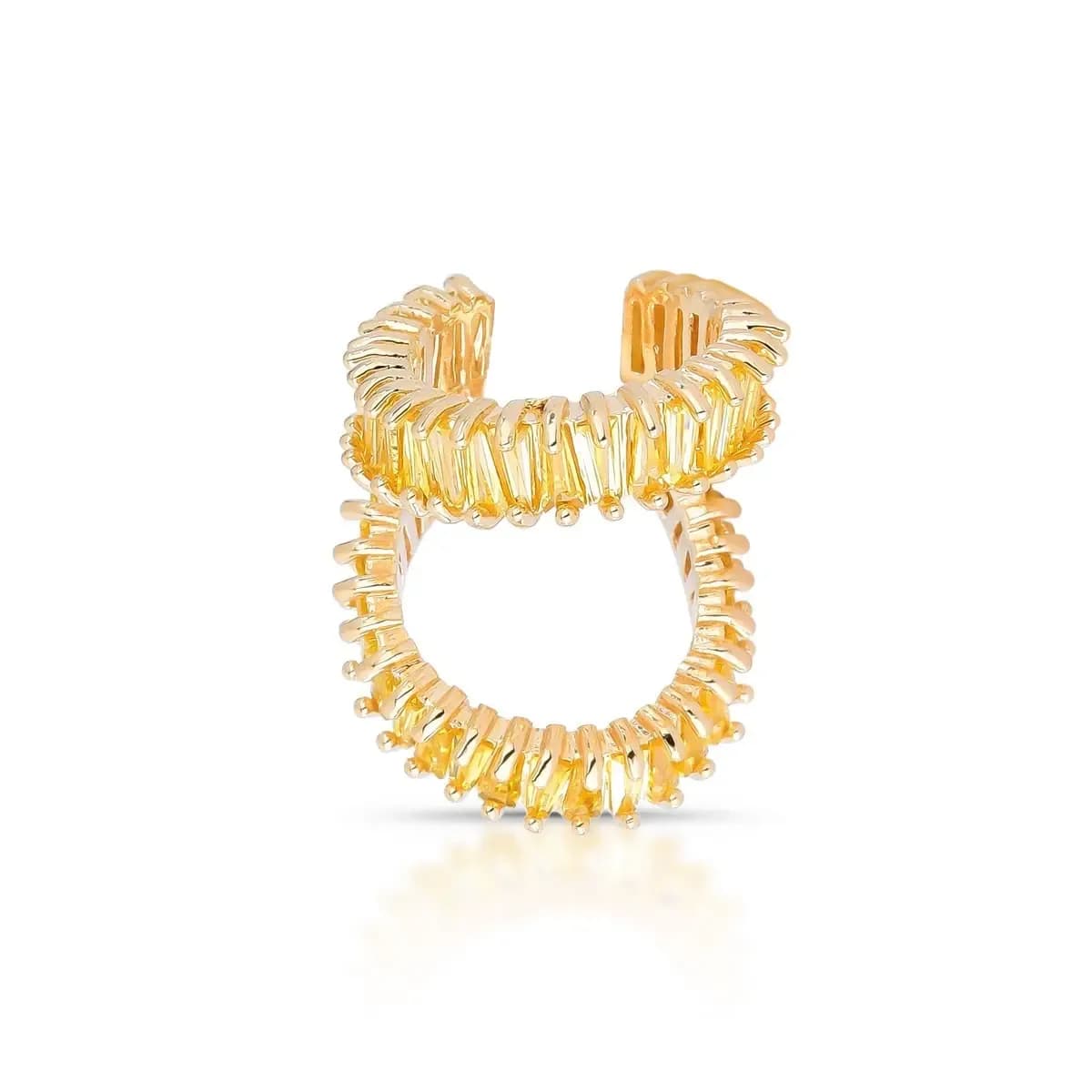 PIERCING DUPLO CRAVEJADO COM BAGUETE — Ban. Dourado / Amarelo