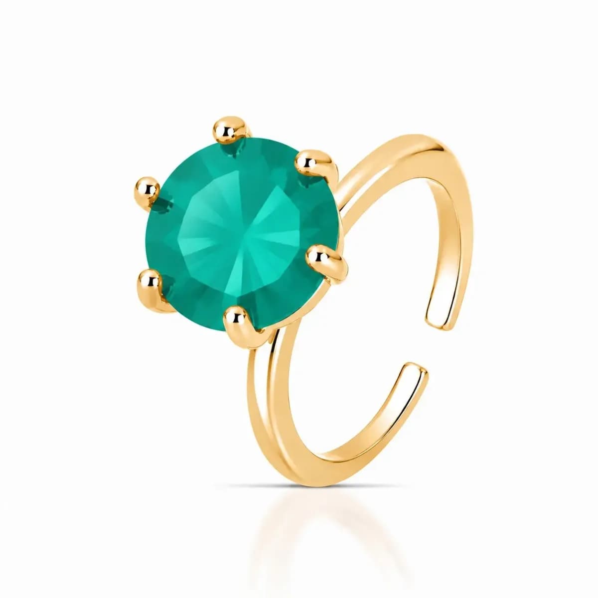 Anel Solitário Princess 11mm com Zircônia e Cravação de 6 Garras – Regulável — Ban. Dourado / Turmalina