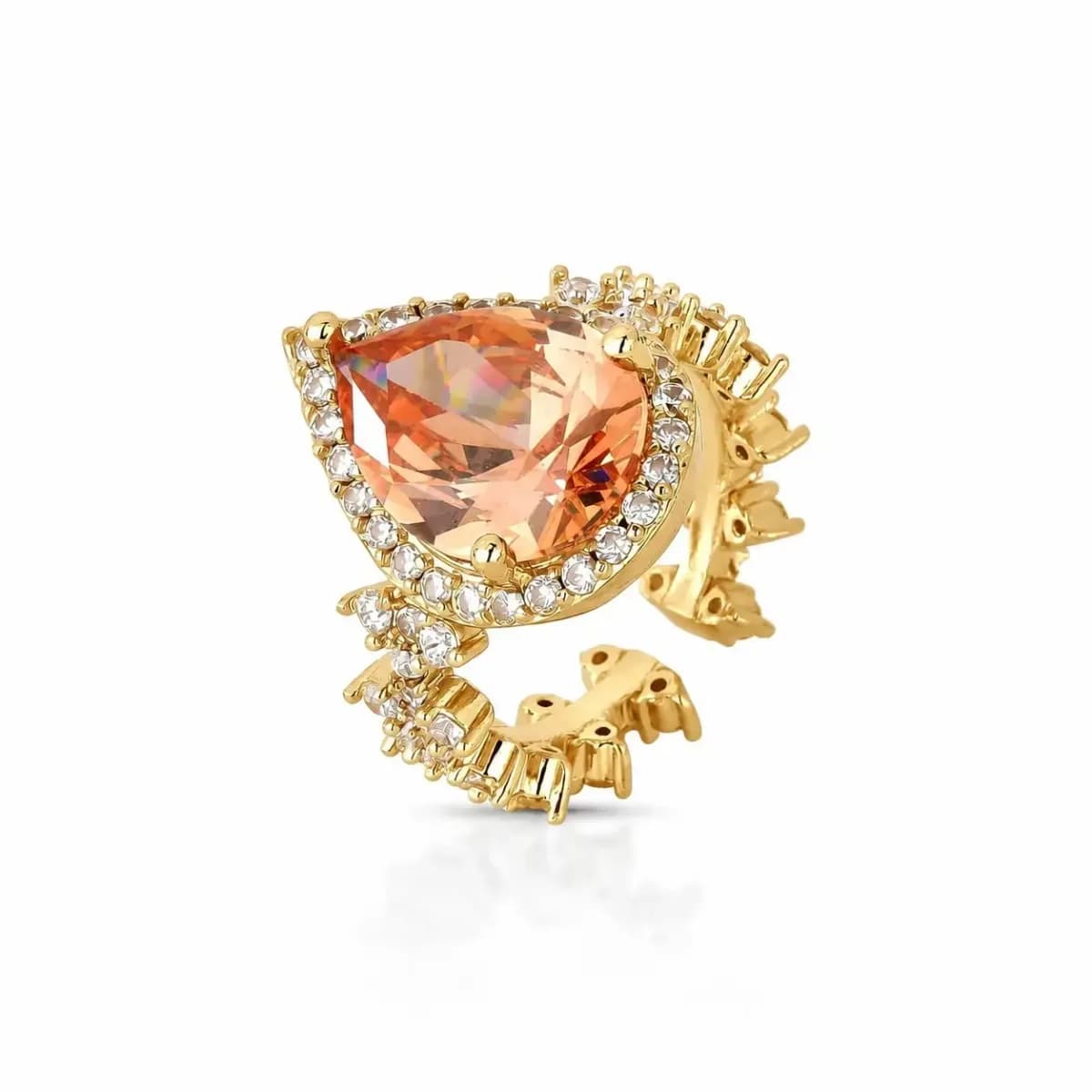 ANEL GOTA MAJESTY CRAVEJADO COM ZIRCÔNIAS - SEM AJUSTE — Ban. Dourado / Regulável / Champagne