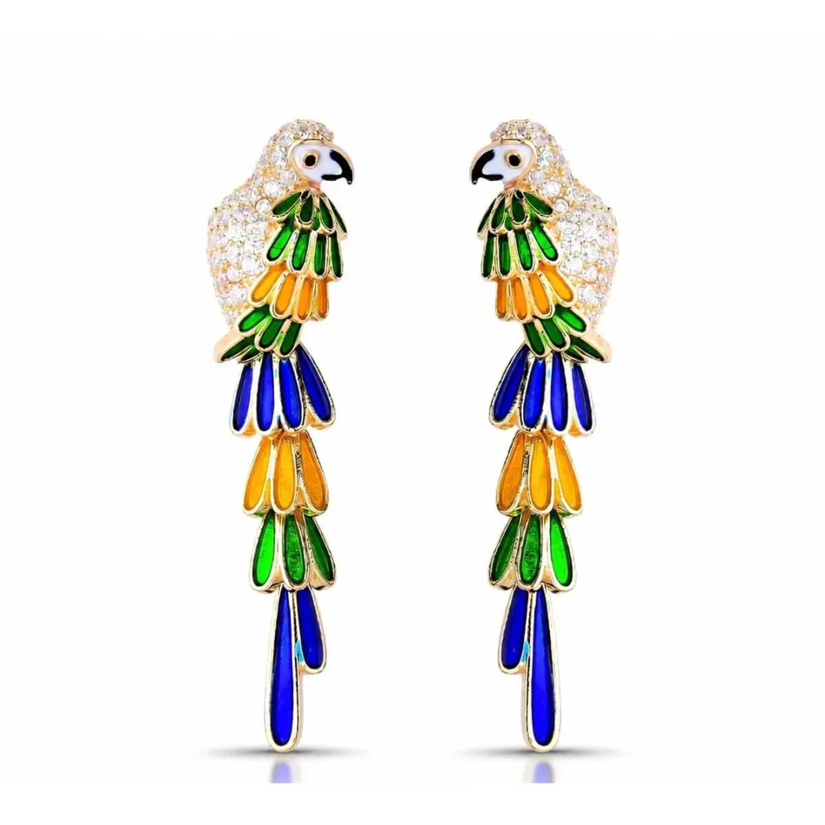 BRINCO ARARA ESMALTADO COM ZIRCÔNIAS EM CRISTAL — Ban. Dourado / Brasil