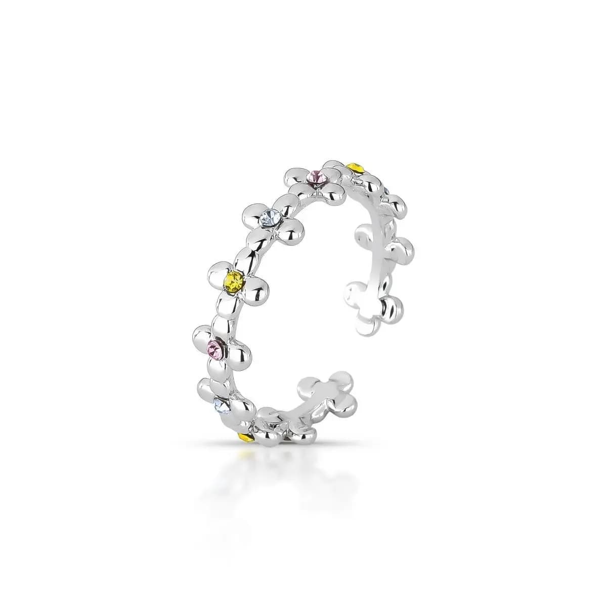 ANEL PETIT FLOWERS CANDY COLORS CRAVEJADO COM ZIRCÔNIAS - AJUSTÁVEL