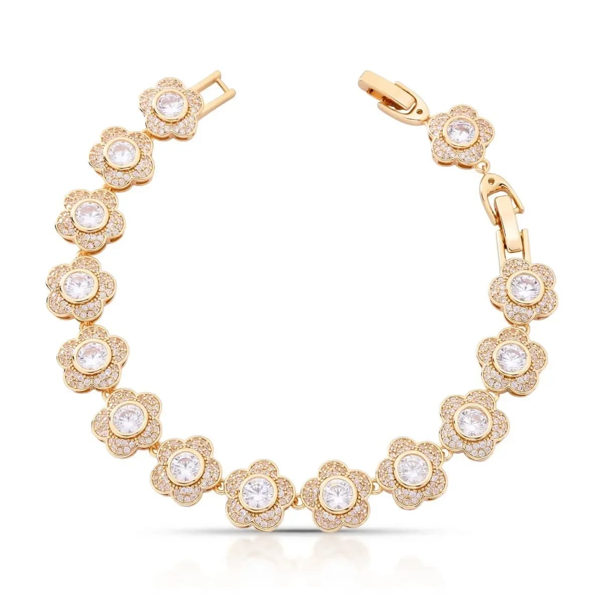 PULSEIRA RIVIERA FLORES COM ZIRCÔNIA CENTRAL 15CM + 4 EXTENSOR