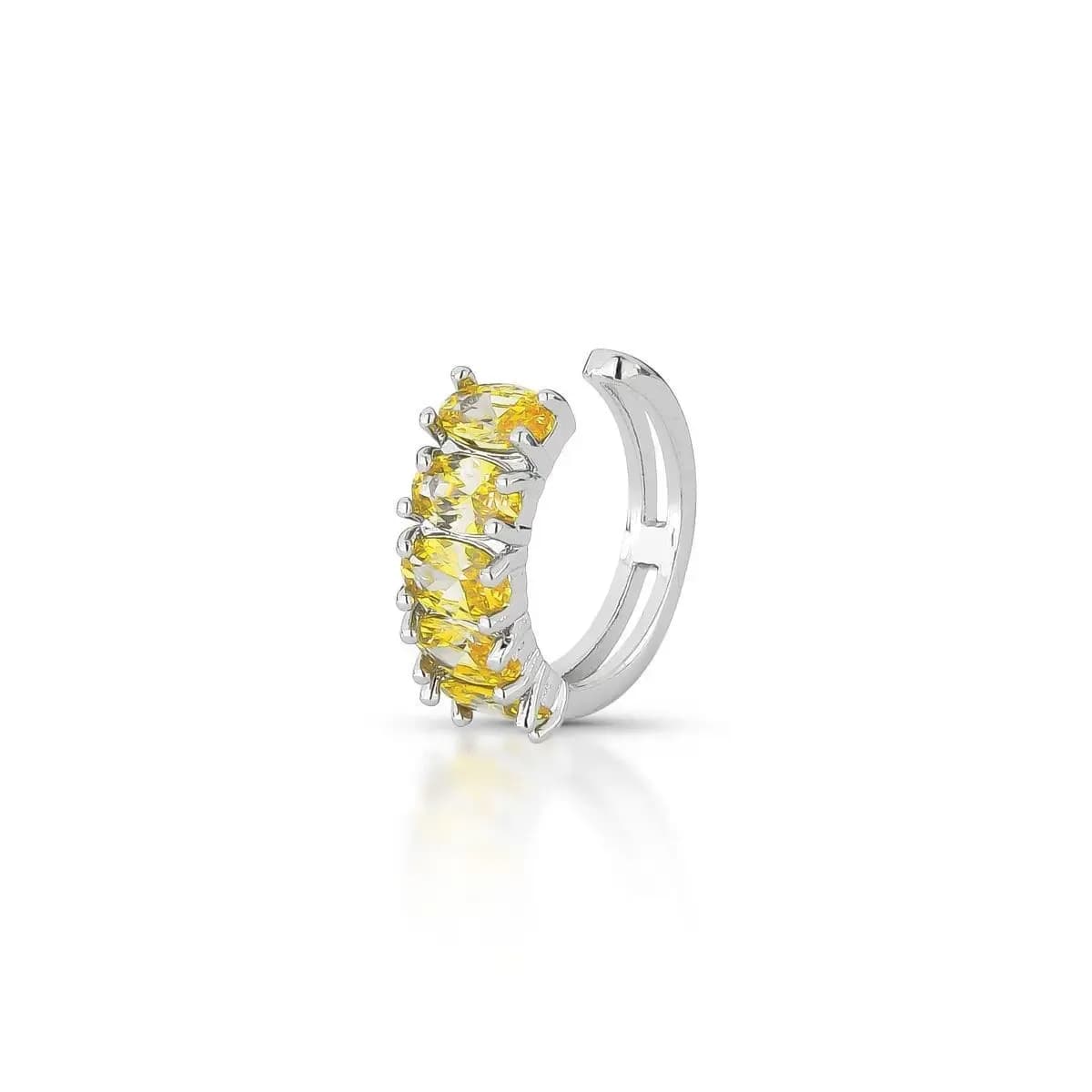 PIERCING FAKE LUXO CRAVEJADO COM ZIRCÔNIAS — Ban. Ródio Branco / Amarelo