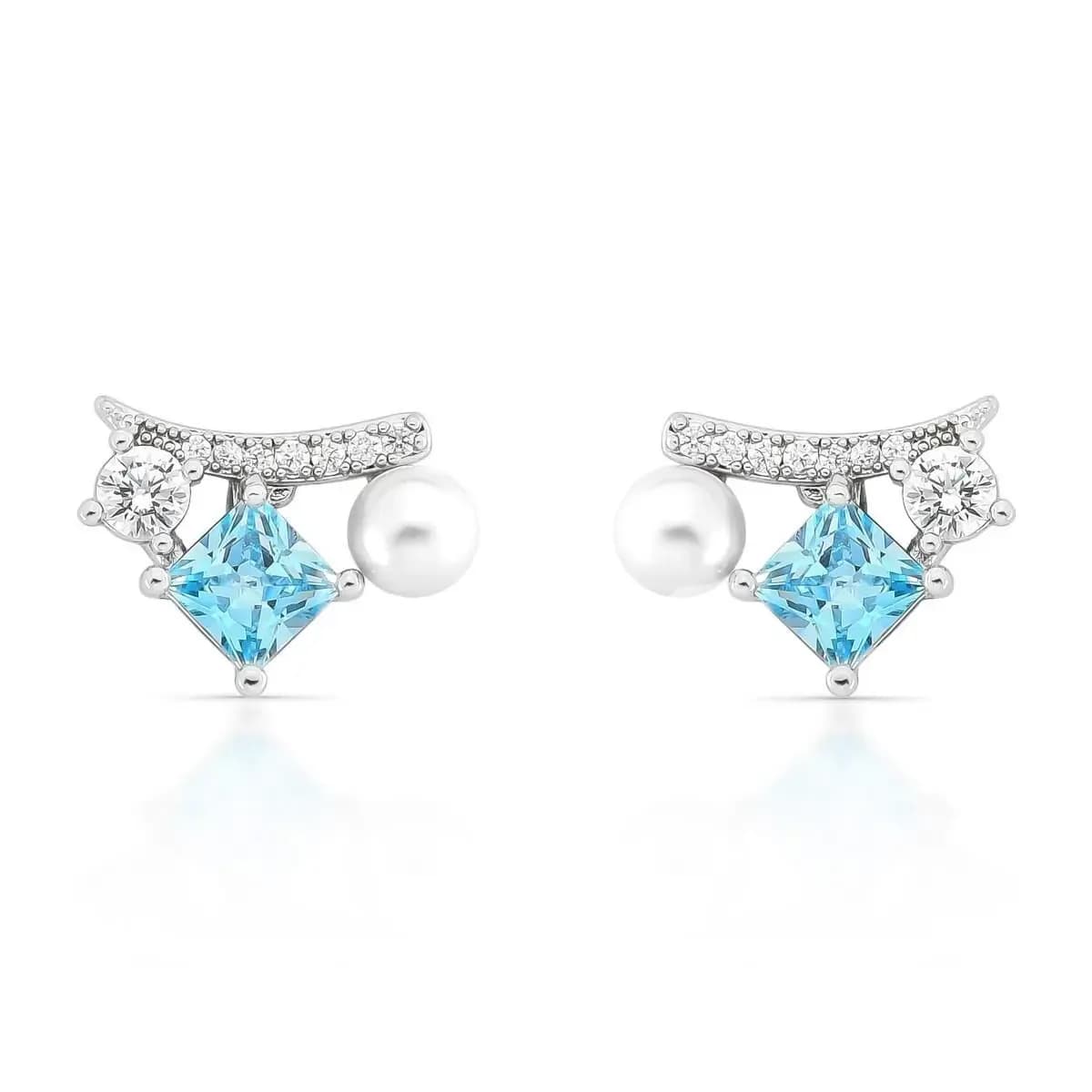 BRINCO EAR CUFF DELICADO STELLAR — Ban. Ródio Branco / Azul claro