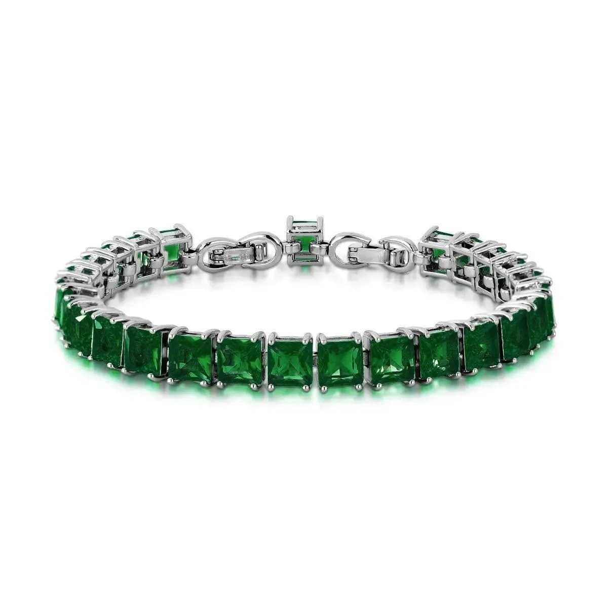 PULSEIRA PEDRARIA QUADRADA- TAMANHO 16CM — Ban. Ródio Branco / 16 cm / Esmeralda