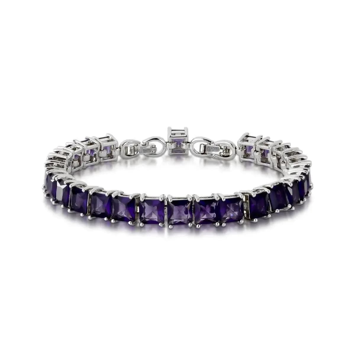PULSEIRA PEDRARIA QUADRADA- TAMANHO 16CM — Ban. Ródio Branco / 16 cm / Roxo