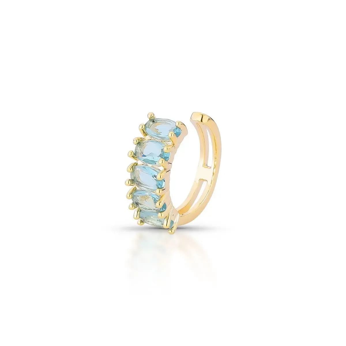 PIERCING FAKE LUXO CRAVEJADO COM ZIRCÔNIAS — Ban. Dourado / Azul claro