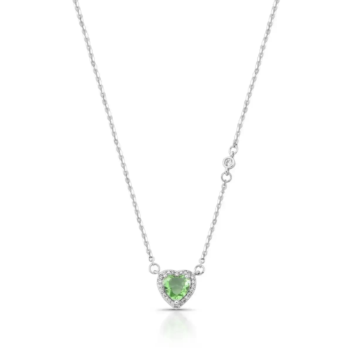 COLAR DELICADO HEART CRAVEJADO COM ZIRCÔNIAS - 40CM — Ban. Ródio Branco / 40 Cm / Verde claro