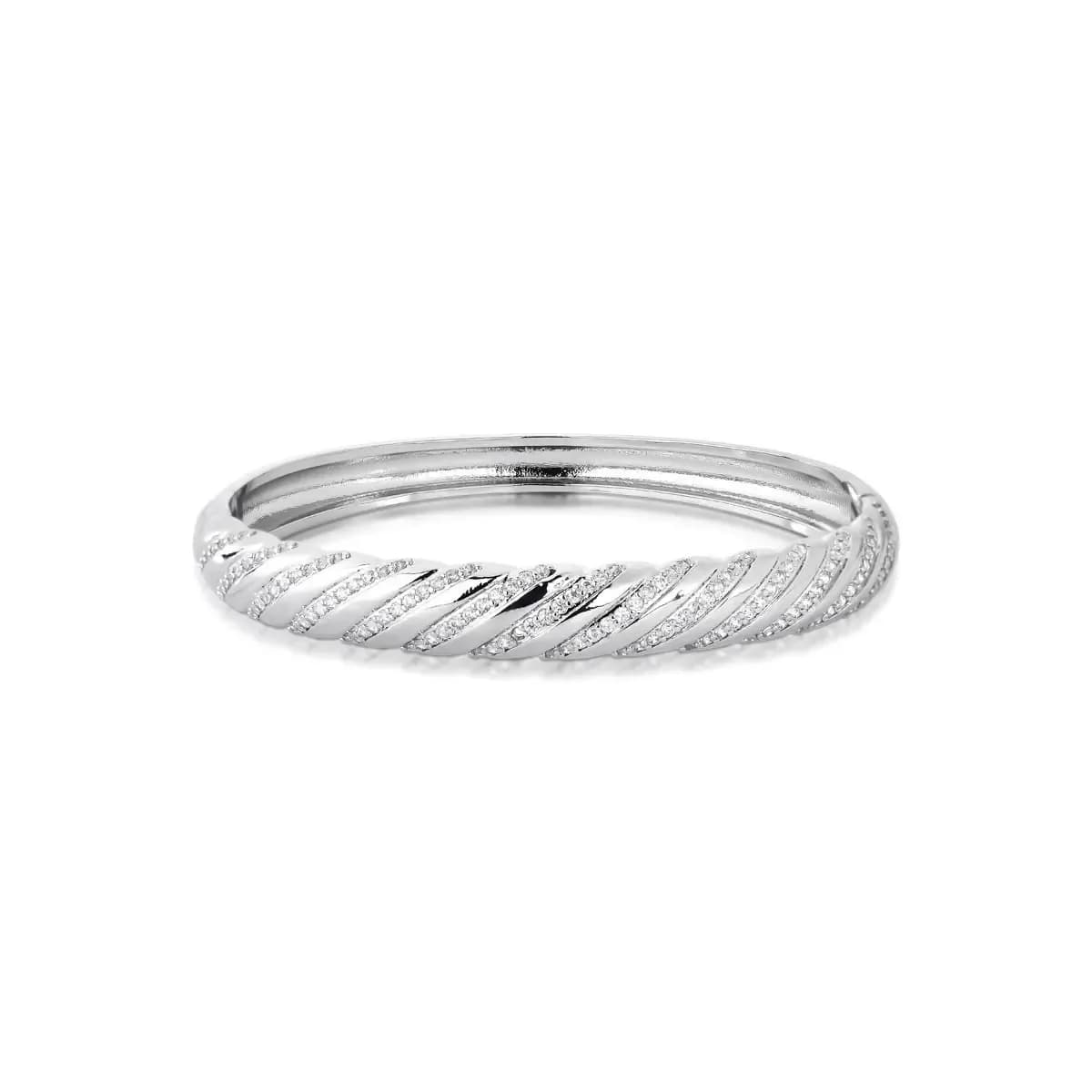 BRACELETE LINHAS TORCIDAS CRAVEJADO — Ban. Ródio Branco