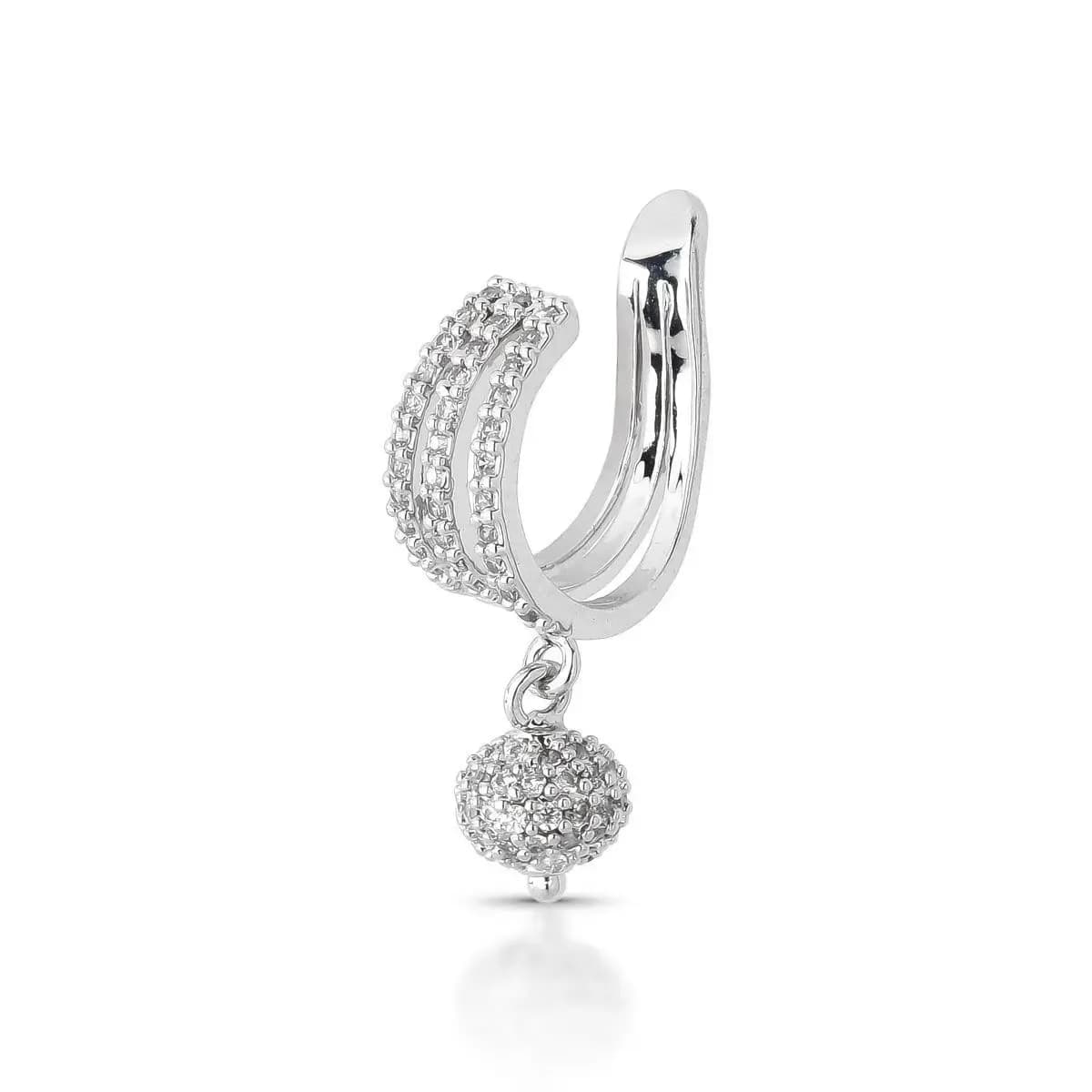 PIERCING FAKE BALL PÊNDULO CRAVEJADO COM ZIRCÔNIAS — Ban. Ródio Branco