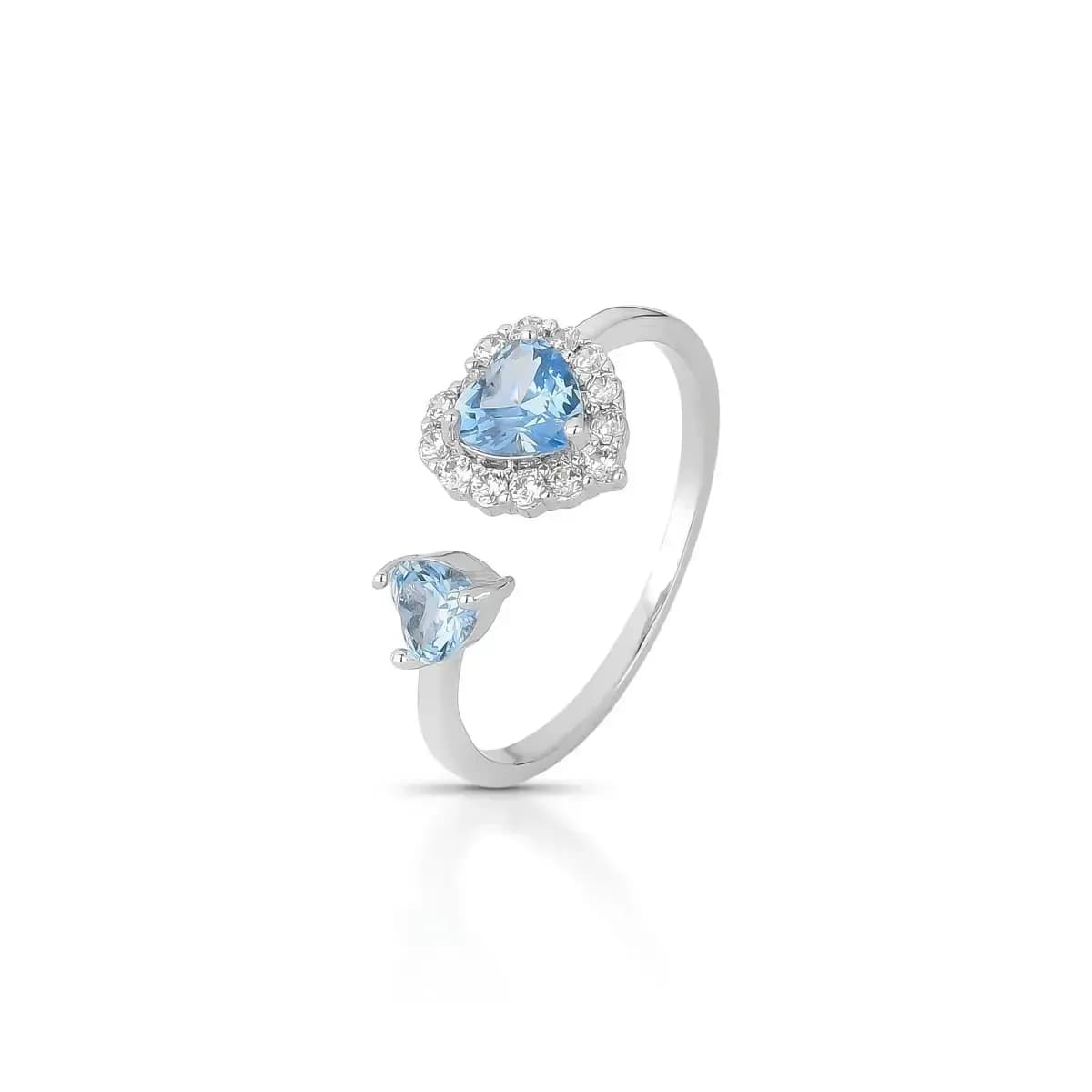 ANEL ROMANTIC LOVE — Ban. Ródio Branco / Regulável / Azul claro