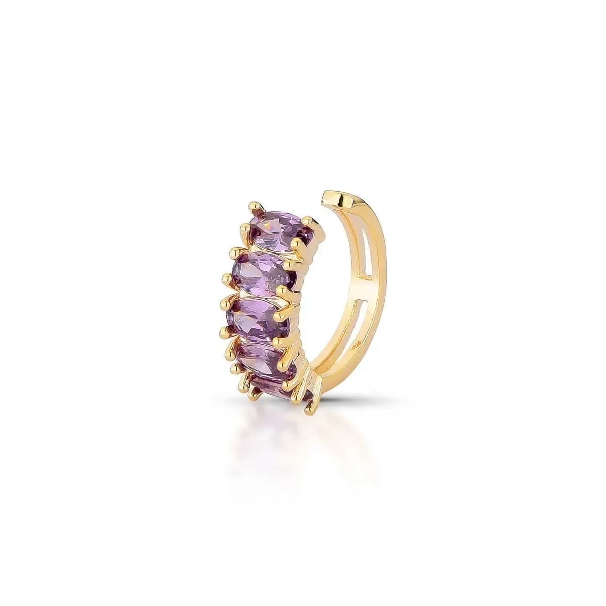 PIERCING FAKE LUXO CRAVEJADO COM ZIRCÔNIAS — Ban. Dourado / Roxo