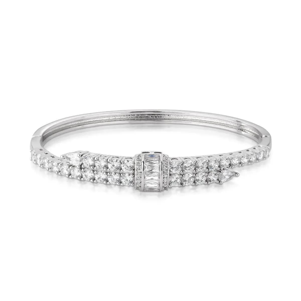 BRACELETE LUXO RIVIERA ELO EM BAGUETES CRAVEJADO COM ZIRCÔNIAS