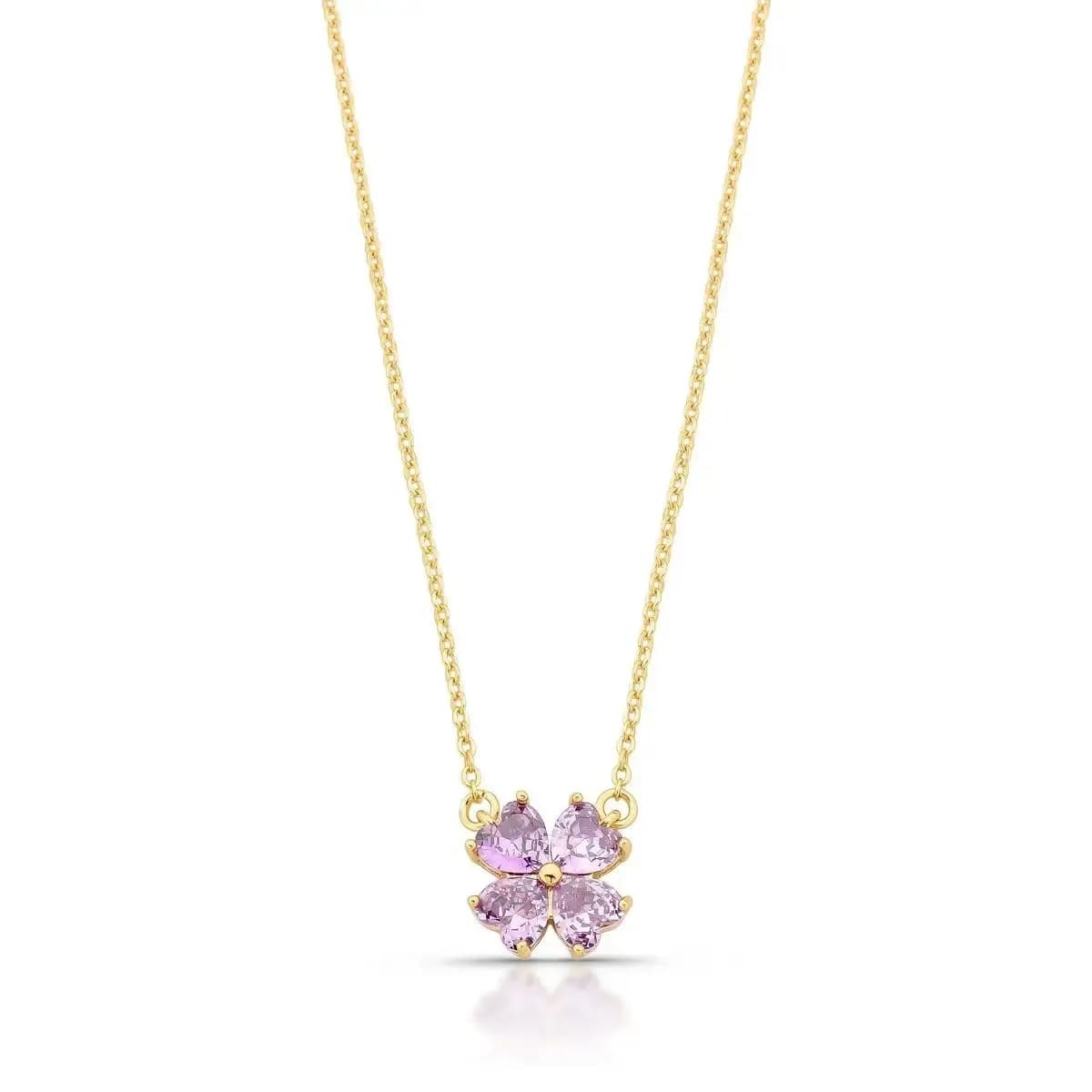 COLAR TREVO ÚNICO G CRAVAÇÃO COM ZIRCÔNIA — Ban. Dourado / Roxo