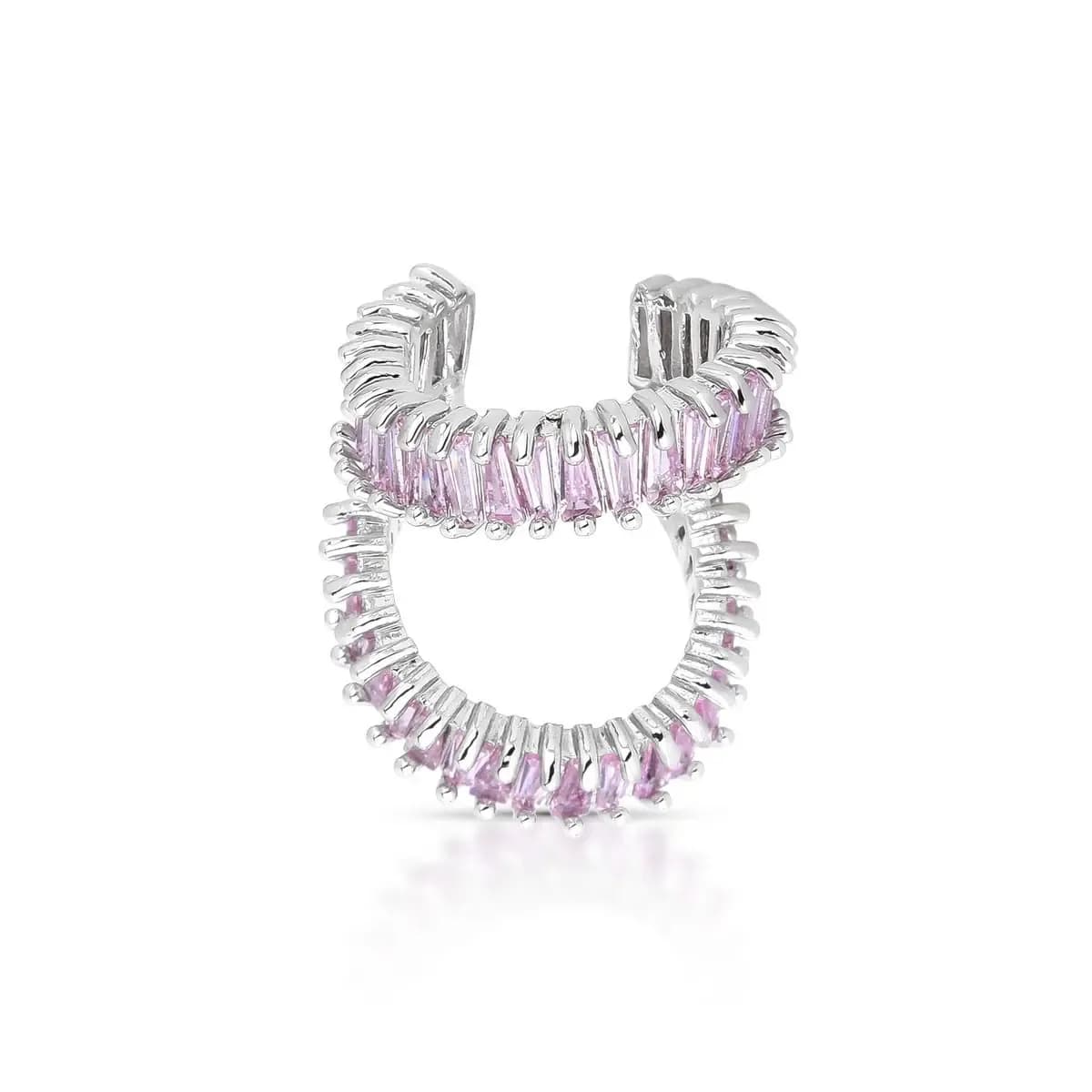 PIERCING DUPLO CRAVEJADO COM BAGUETE — Ban. Ródio Branco / Rosa claro