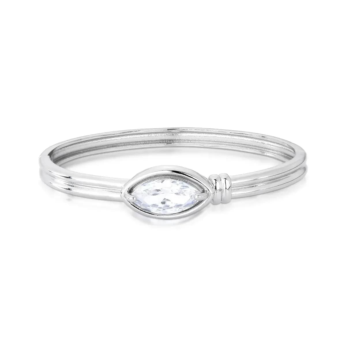 BRACELETE DUO LINE NAVETE ZIRCÔNIA CENTRAL — Ban. Ródio Branco