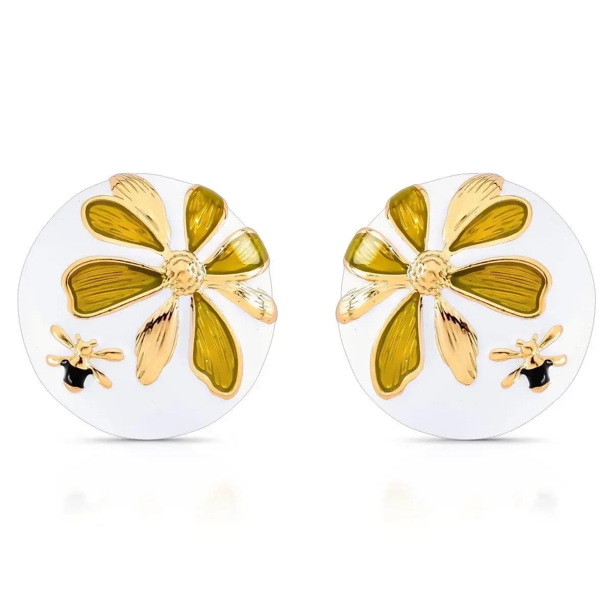 BRINCO ESMALTADO WHITE BOTÂNICO COM ABELHA PINO EM PRATA 925