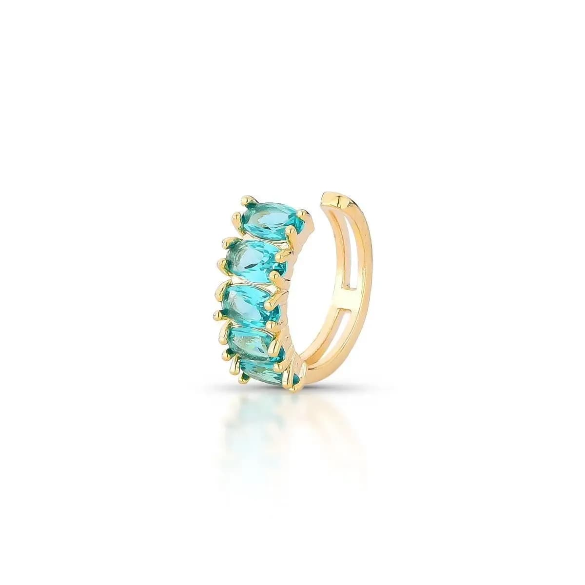 PIERCING FAKE LUXO CRAVEJADO COM ZIRCÔNIAS — Ban. Dourado / Turmalina