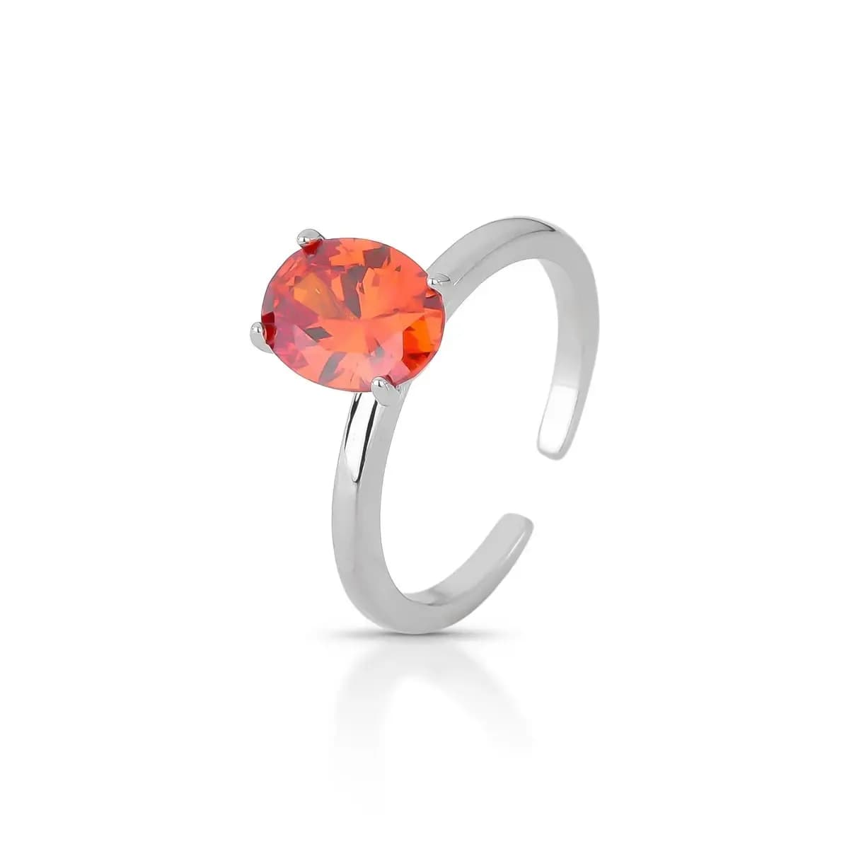 ANEL SOLITÁRIO OVAL ZIRCÔNIA CENTRAL - AJUSTÁVEL — Ban. Ródio Branco / Regulável / Laranja Aperol