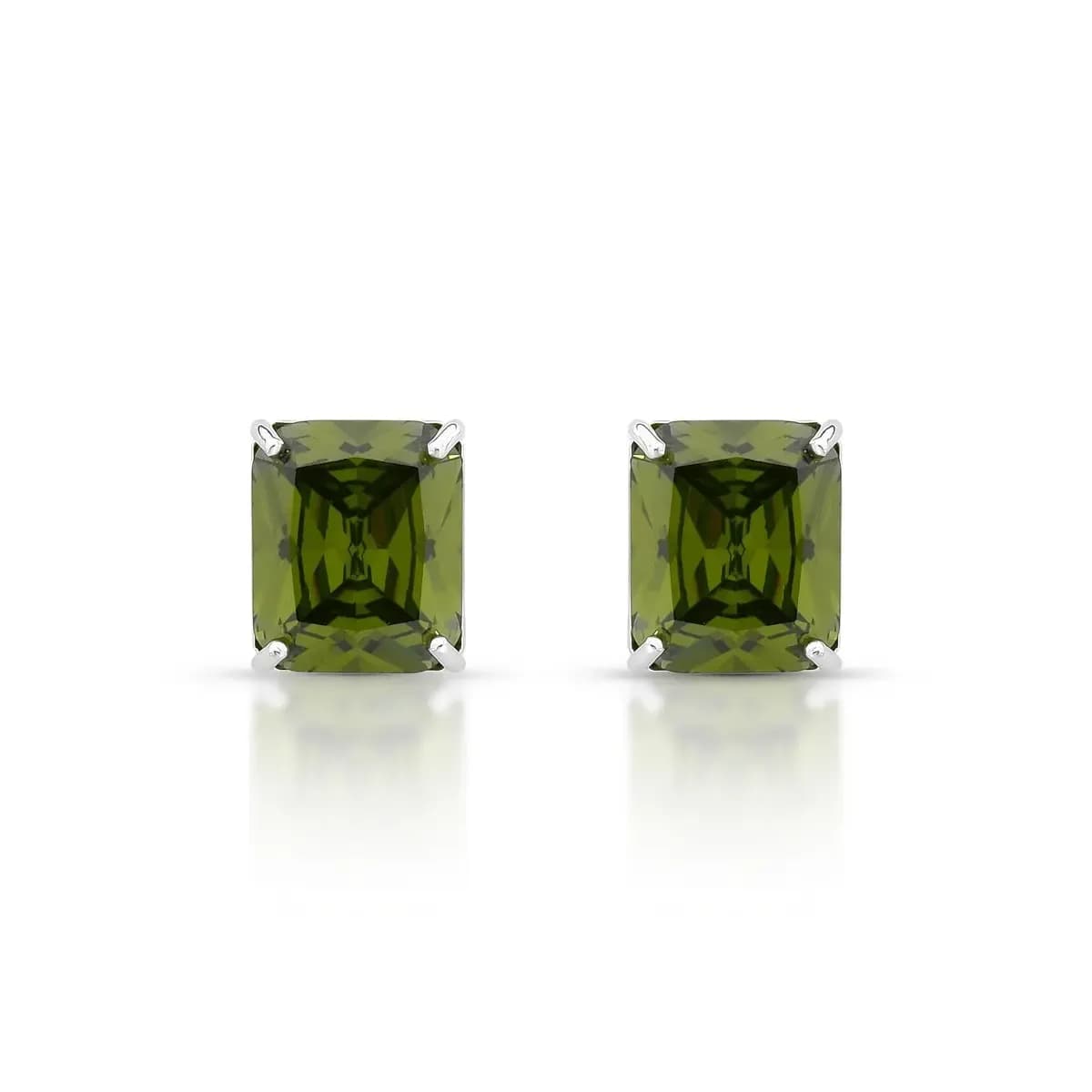 BRINCO GEMA CRISTAL SWAROVSKI- PINO EM PRATA 925 — Ban. Ródio Branco / Verde oliva