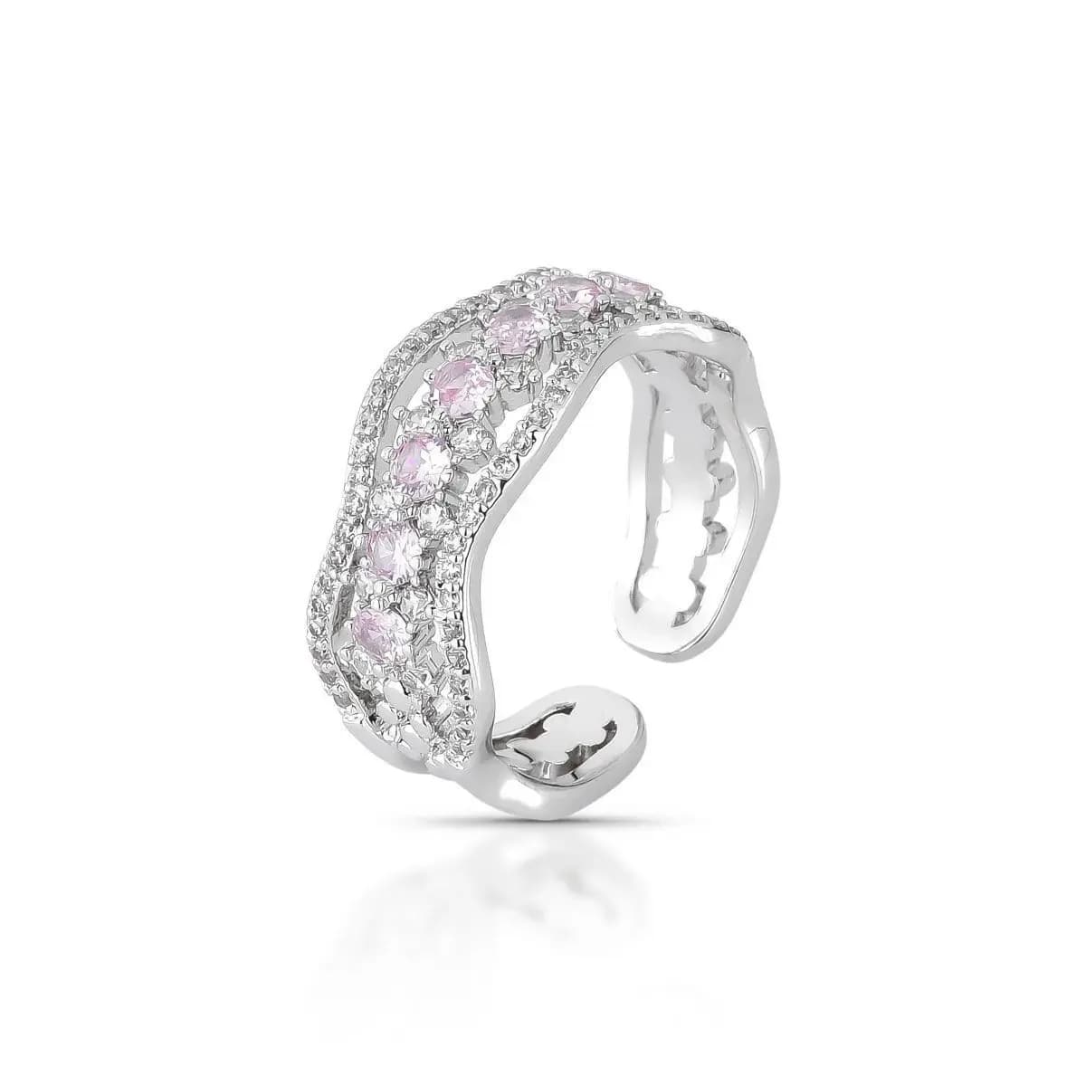 ANEL WAVE LUMI — Ban. Ródio Branco / Regulável / Rosa claro